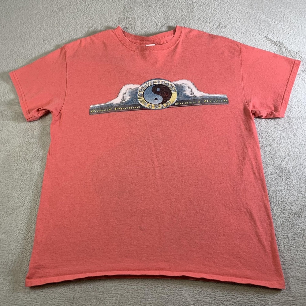 North Shore Hawaii Shirt Mens Large Pink Gildan Yin Yang Surf Graphic Tee - Picture 2 of 10